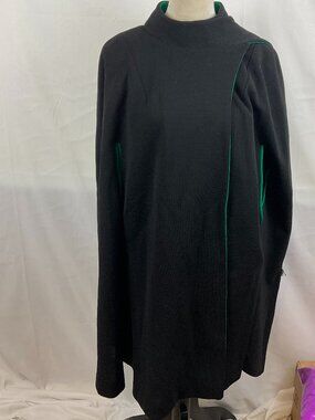 Alfred Werber Vintage 1960s Cape Poncho Black Green Trim Attached Scarf Lined
